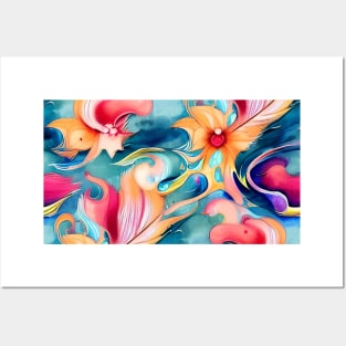 Fun Floral Abstract Pattern Posters and Art